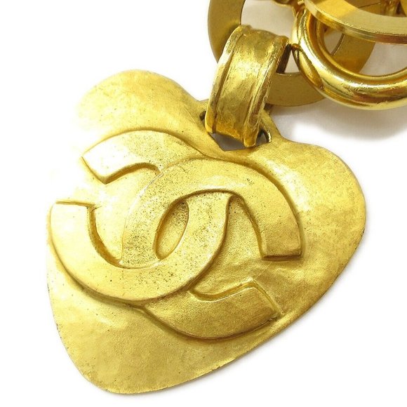 Authenticity Guarantee CHANEL CC Heart Charm Gold Chain Belt Accessories 95P Aut - Picture 2 of 6
